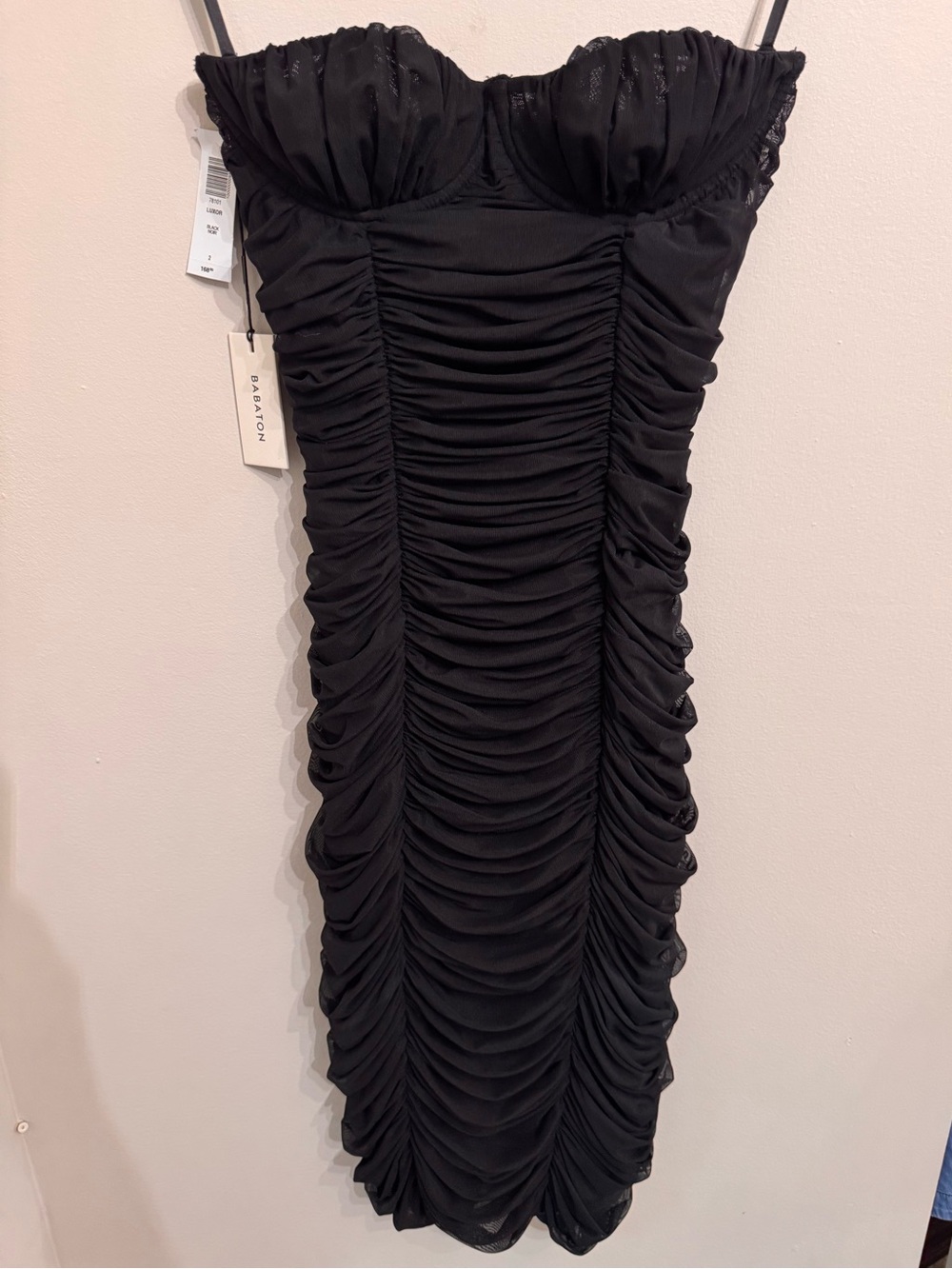 NWT Babaton Black Strapless Ruched Bodycon Dress